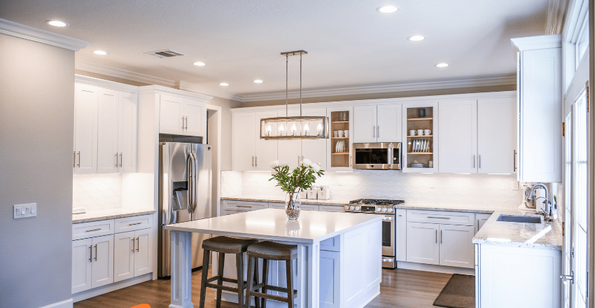 Dimension diagram showing standard kitchen island clearances
