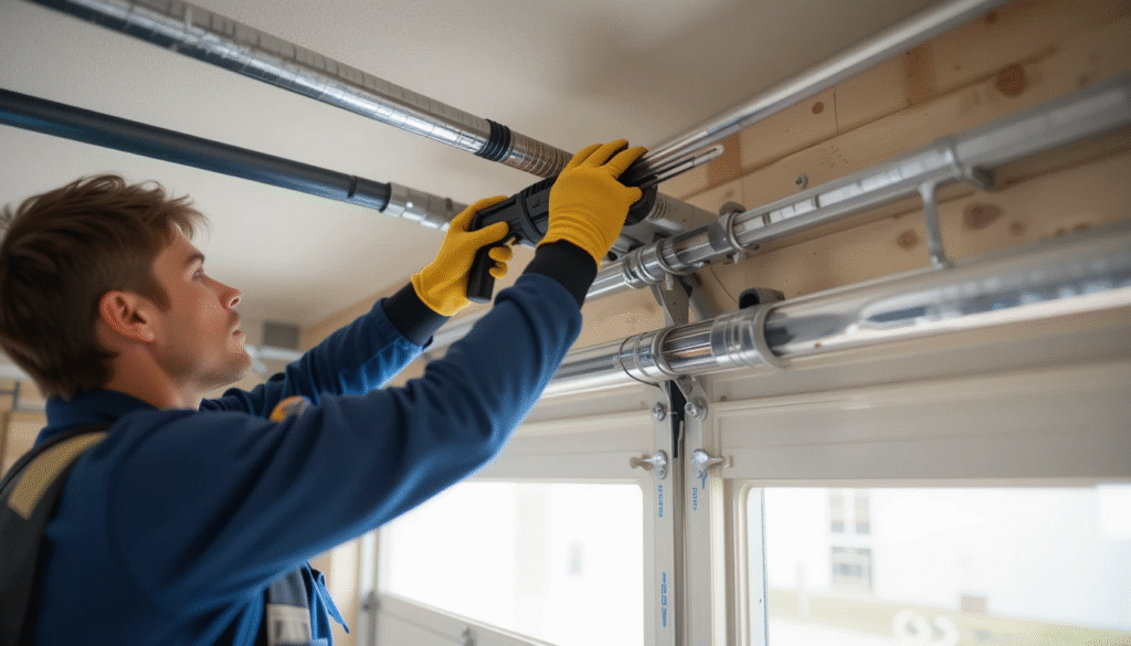 Garage door extension springs running along the upper side tracks