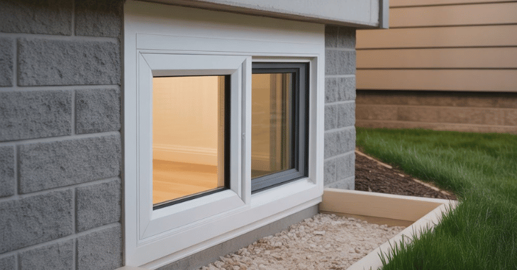 Egress window installed in a finished basement wall