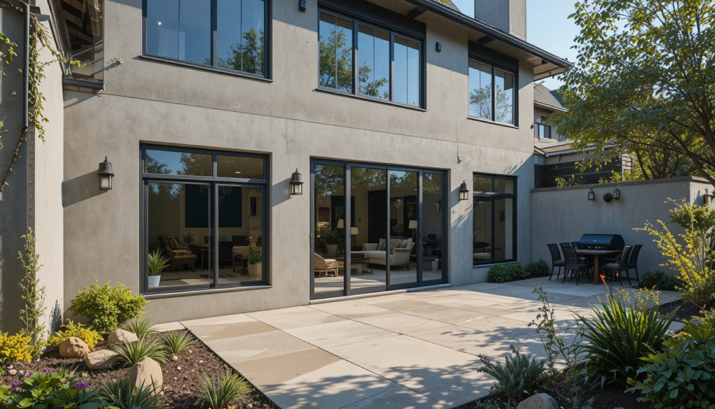Walk-out basement with patio doors opening to a yard