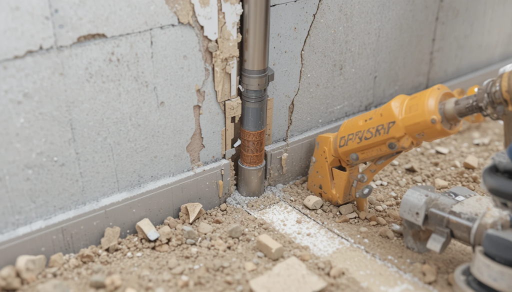 Measuring the width of a foundation crack with a gauge