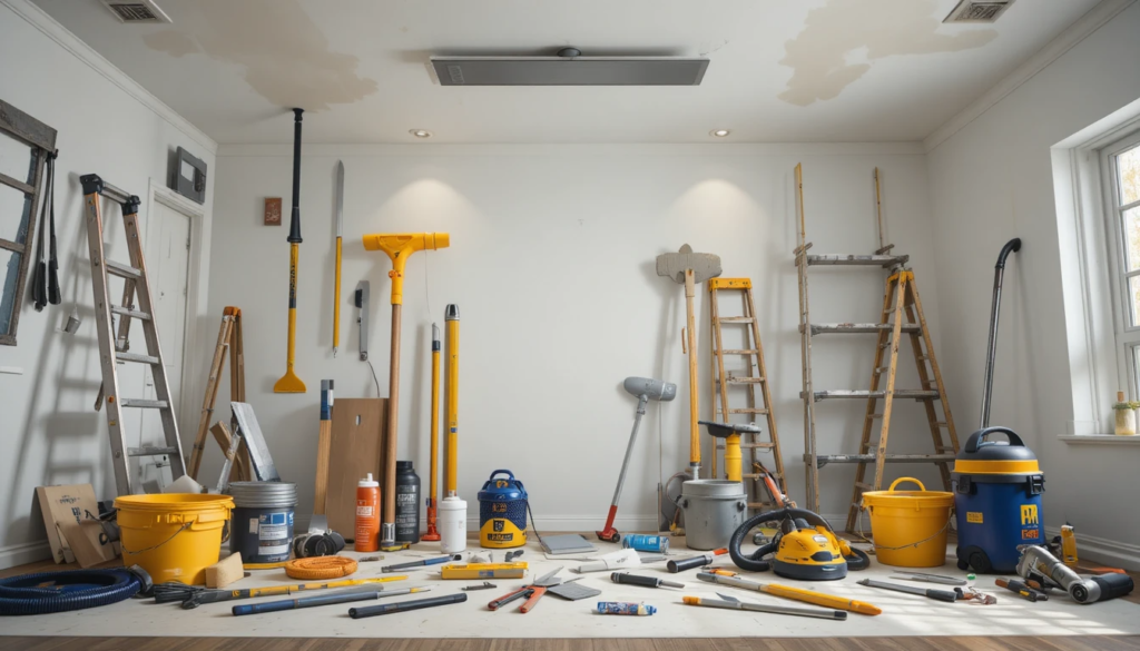 Spraying water to soften popcorn ceiling texture