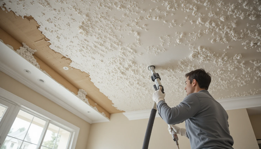 Smooth repainted ceiling after popcorn texture removal