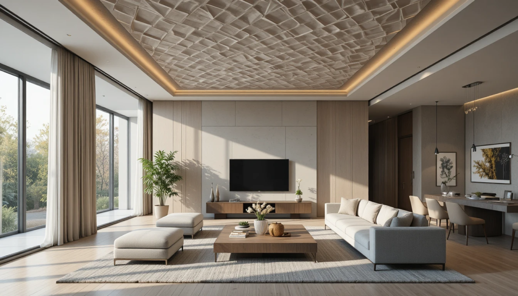 Knockdown texture applied across a residential ceiling