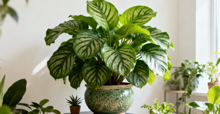Trimming yellowed leaves from a maranta houseplant