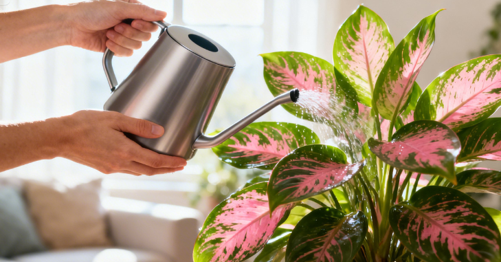 Prayer plant with patterned leaves in a ceramic pot