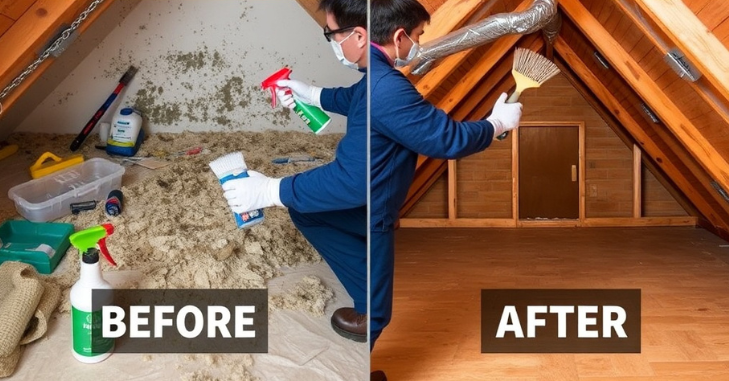 Cleaned attic sheathing after mold remediation