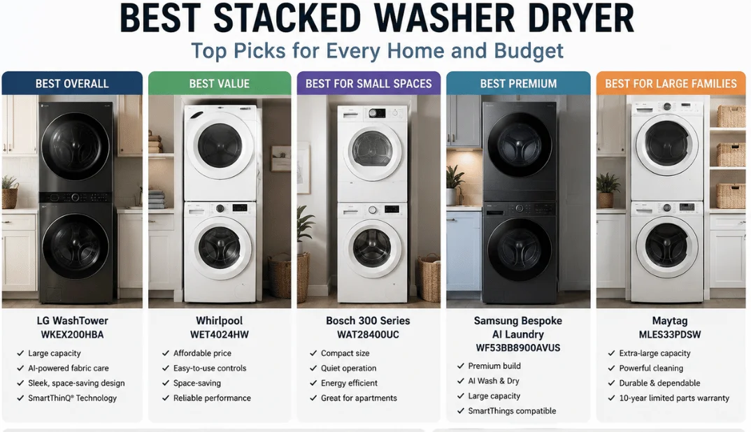 Best Stacked Washer Dryer Models 2026: Top Picks for Space, Capacity, Venting, Features, and Value