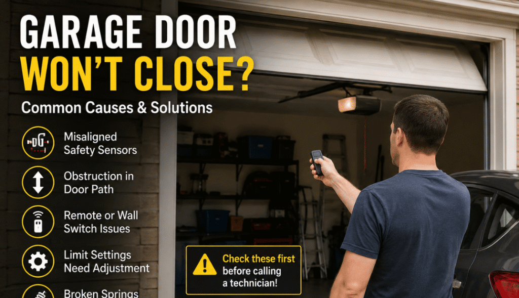 Garage Door Won’t Close? A Complete Guide to 7 Easy Fixes to Try Before Calling a Repair Technician
