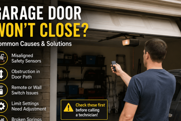 Garage Door Won’t Close? A Complete Guide to 7 Easy Fixes to Try Before Calling a Repair Technician